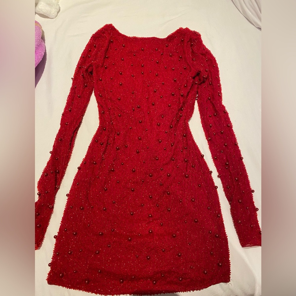 Oh Polly Elegant Red Beaded Dress